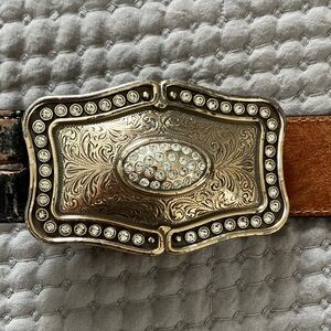 Western Style Belt with Ornate Sterling Silver Buckle